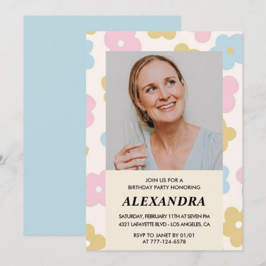 Retro Foto Bloemenpatroon 56e verjaardag Kaart (Voorkant / Achterkant)