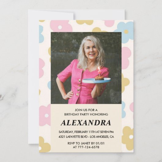 Retro Foto Bloemenpatroon 86e verjaardag Kaart (Voorkant)