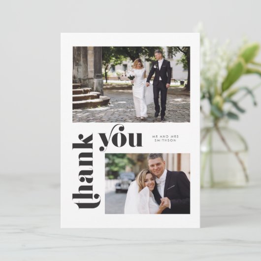 Retro foto bruiloft dank u kaart (Staand voorkant)