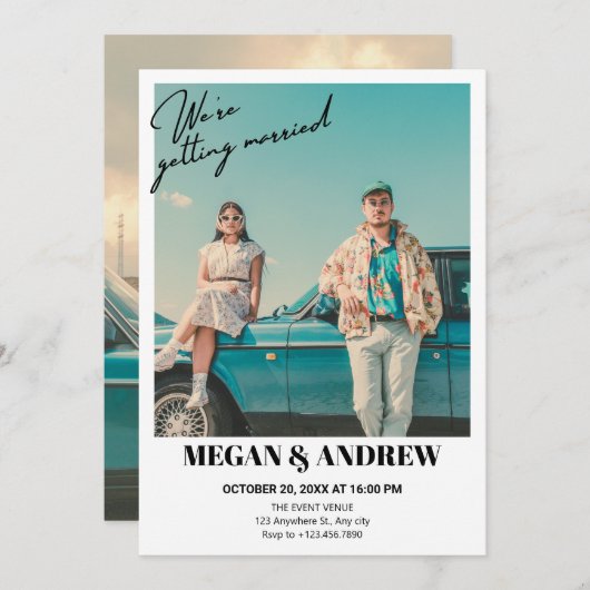 Retro foto bruiloft kaart (Voorkant / Achterkant)