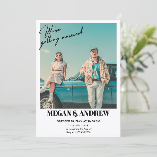 Retro  foto bruiloft kaart (Staand voorkant)