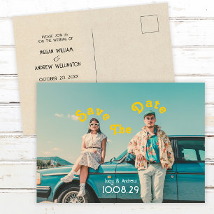 Retro foto bruiloft opslaan van de datum briefkaart