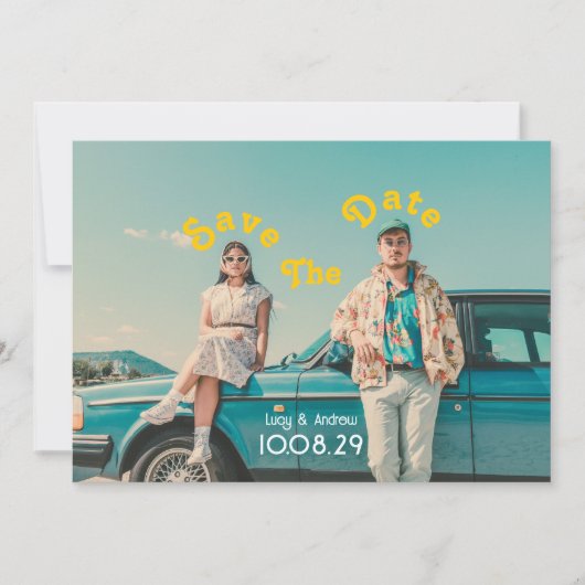 Retro foto bruiloft opslaan van de datum save the date (Voorkant)