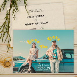 Retro foto bruiloft opslaan van de datum save the date