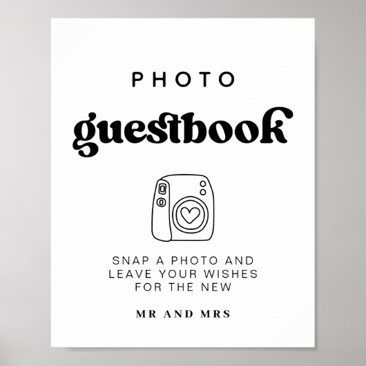 Retro Foto Gastenboek | Trouwfotocabine teken Poster (Voorkant)