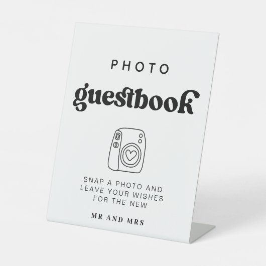 Retro Foto Gastenboek | Trouwfotocabine teken Reclamebord Met Voetstuk (Voorkant)