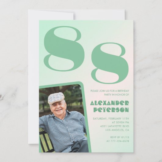 Retro Foto Groene Gradiënt Man 88e verjaardag Kaart (Voorkant)