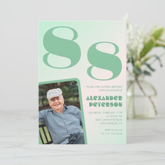 Retro Foto Groene Gradiënt Man 88e verjaardag Kaart (Staand voorkant)