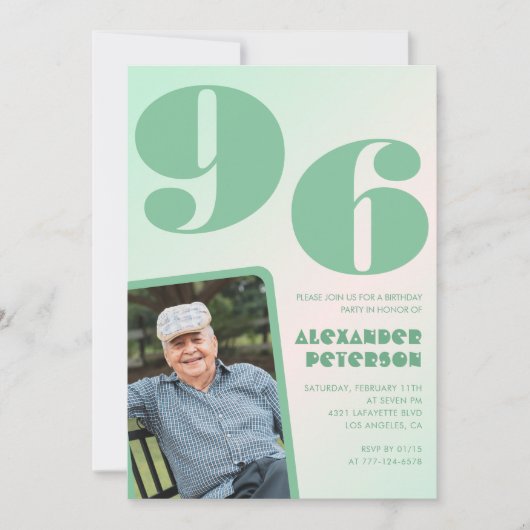 Retro Foto Groene Gradiënt Man 96e verjaardag Kaart (Voorkant)