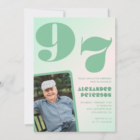 Retro Foto Groene Gradiënt Man 97e verjaardag Kaart (Voorkant)