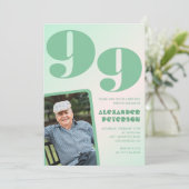 Retro Foto Groene Gradiënt Man 99ste verjaardag Kaart (Staand voorkant)