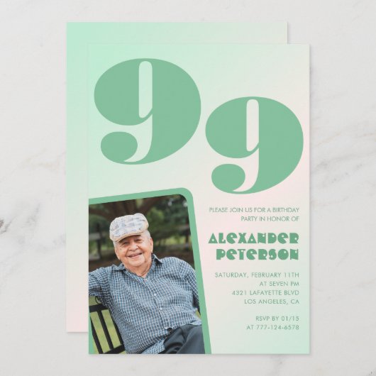 Retro Foto Groene Gradiënt Man 99ste verjaardag Kaart (Voorkant / Achterkant)