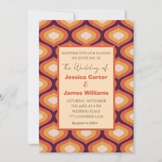 Retro foto Groovy  Sinaasappel bruiloft Kaart (Voorkant)