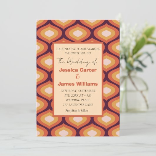 Retro foto Groovy  Sinaasappel bruiloft Kaart (Staand voorkant)