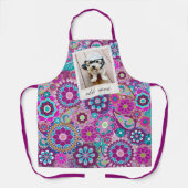 Retro Foto Lijst met Funky Flowers - Roze Paarse Schort (Voorkant)