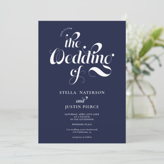 Retro foto marineblauw script Qr code Kaart (Staand voorkant)