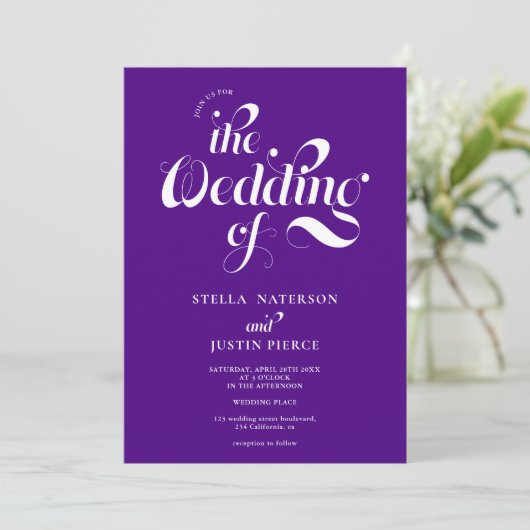 Retro foto paarse script bruiloft Qr code Kaart (Staand voorkant)