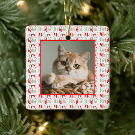 Retro foto rood roze vrolijk en helder kerstfeest keramisch ornament