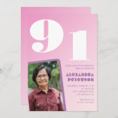 Retro Foto Roze 91ste verjaardag Kaart (Voorkant / Achterkant)