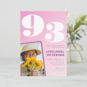 Retro foto roze 93ste verjaardag kaart (Staand voorkant)