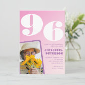 Retro Foto Roze 96ste verjaardag Kaart (Staand voorkant)
