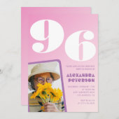 Retro Foto Roze 96ste verjaardag Kaart (Voorkant / Achterkant)