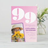 Retro foto roze 99e verjaardag kaart (Staand voorkant)
