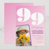 Retro foto roze 99e verjaardag kaart (Voorkant / Achterkant)