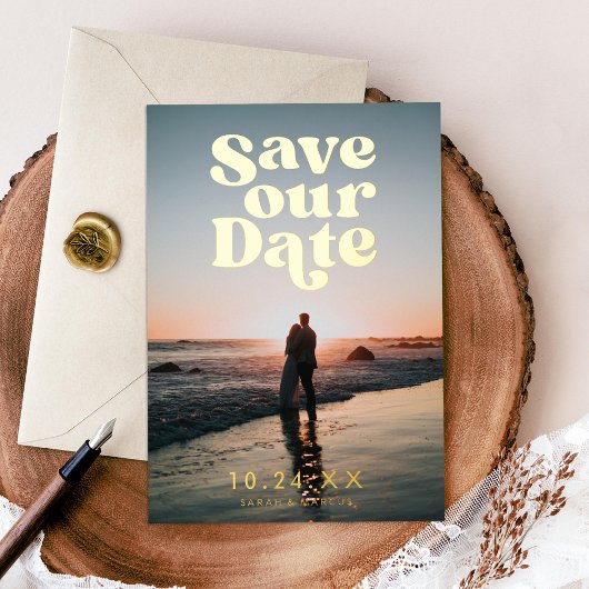 Retro foto save the date folie uitnodiging