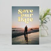 Retro foto save the date folie uitnodiging (Staand Voorkant)