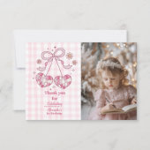 Retro foto Schattige Roze Bow Coquette 1e Verjaard Bedankkaart (Voorkant)