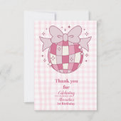 Retro foto Schattige Roze Bow Coquette 1e Verjaard Bedankkaart (Voorkant)