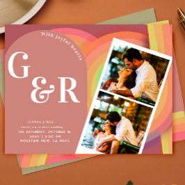 Retro foto Seventies Strepen Bruiloft Uitnodiging