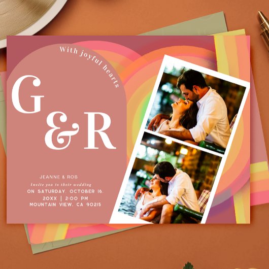 Retro foto Seventies Strepen Bruiloft Uitnodiging