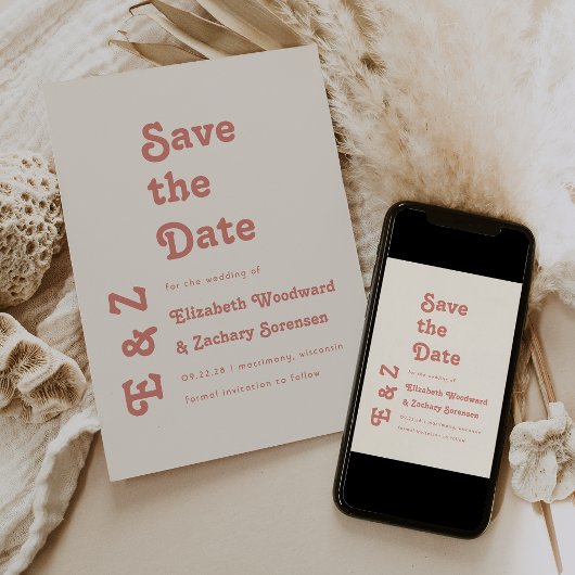 Retro Foto Terracotta Typografie Bewaar de Datum Save The Date