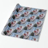Retro foto van kerstman in boot met geschenken cadeaupapier (Uitgerold)