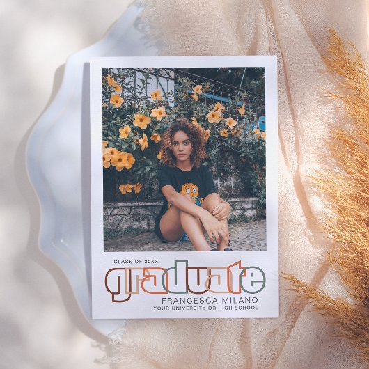 Retro | Fotoaankondiging Maroon Afstuderen 2023 Kaart