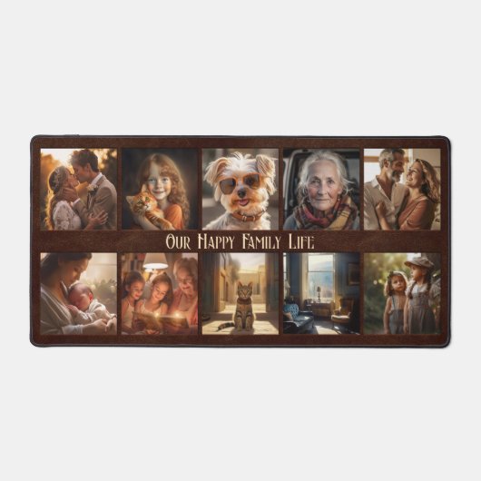 Retro Fotocollage Faux Leather Bureaumat (Voorkant)