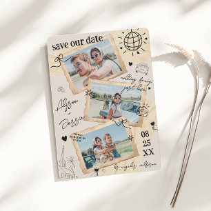 Retro Fotocollage Handgetekende Vintage Bruiloft Save The Date