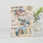 Retro Fotocollage Handgetekende Vintage Bruiloft Save The Date (Staand voorkant)
