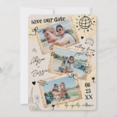 Retro Fotocollage Handgetekende Vintage Bruiloft Save The Date (Voorkant)