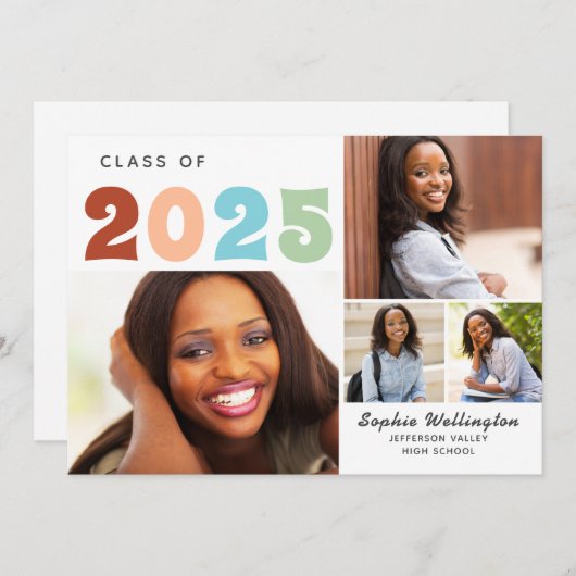 Retro Fotocollage Klasse van 2024 Afstuderen Aankondiging (Voorkant / Achterkant)