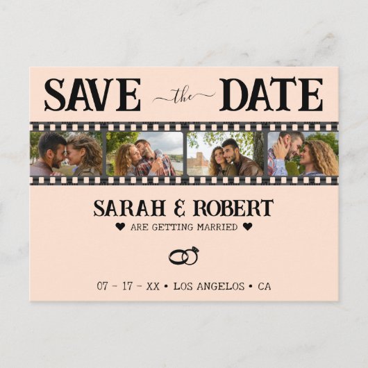 Retro fotofilmstrook trouwkaart Save the Date Briefkaart (Voorkant)