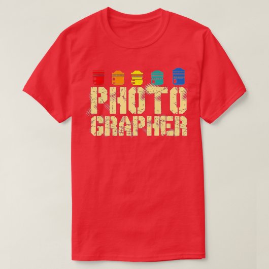 Retro fotograaf  fotografie camera lens t-shirt (Design voorkant)
