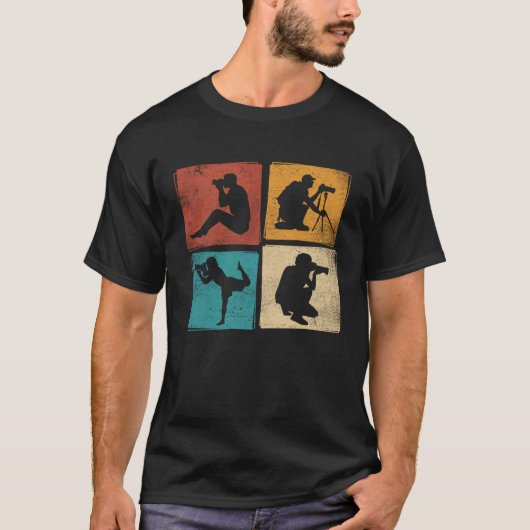 Retro Fotograaf Posities  Camera Foto T-shirt (Voorkant)