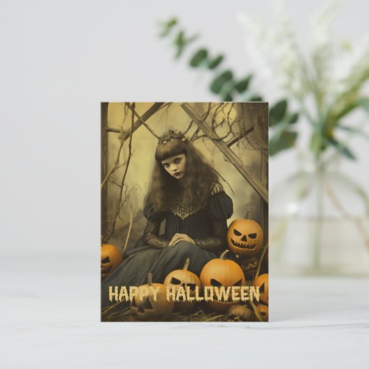 Retro Fotografie Halloween schattig slecht heks me Briefkaart (Staand voorkant)