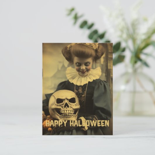 Retro Fotografie Halloween schattig slecht heks me Briefkaart (Staand voorkant)