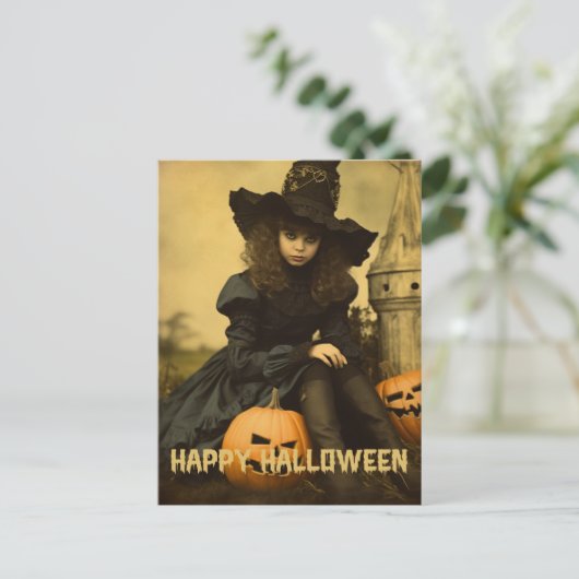 Retro Fotografie Halloween schattig slecht heks me Briefkaart (Staand voorkant)