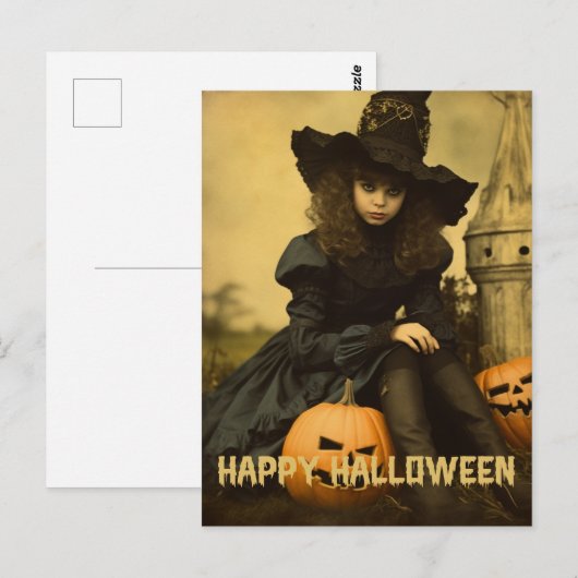 Retro Fotografie Halloween schattig slecht heks me Briefkaart (Voorkant / Achterkant)