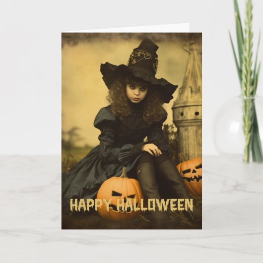 Retro Fotografie Halloween schattig slecht heks me Feestdagen Kaart (Voorkant)